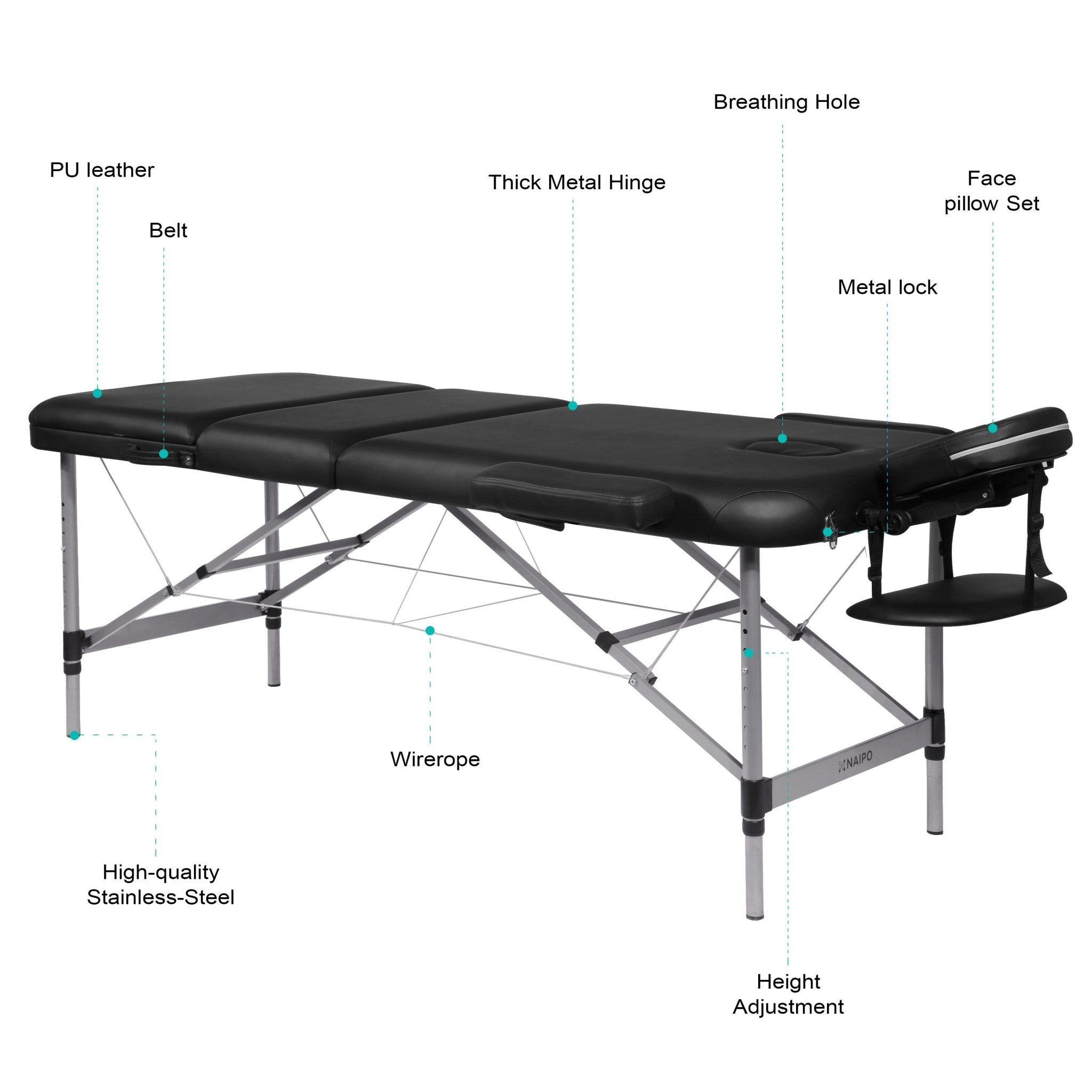 naipo-mgbc-301h-massageliege-3-teilig-alu-schwarz-270-kg image 6