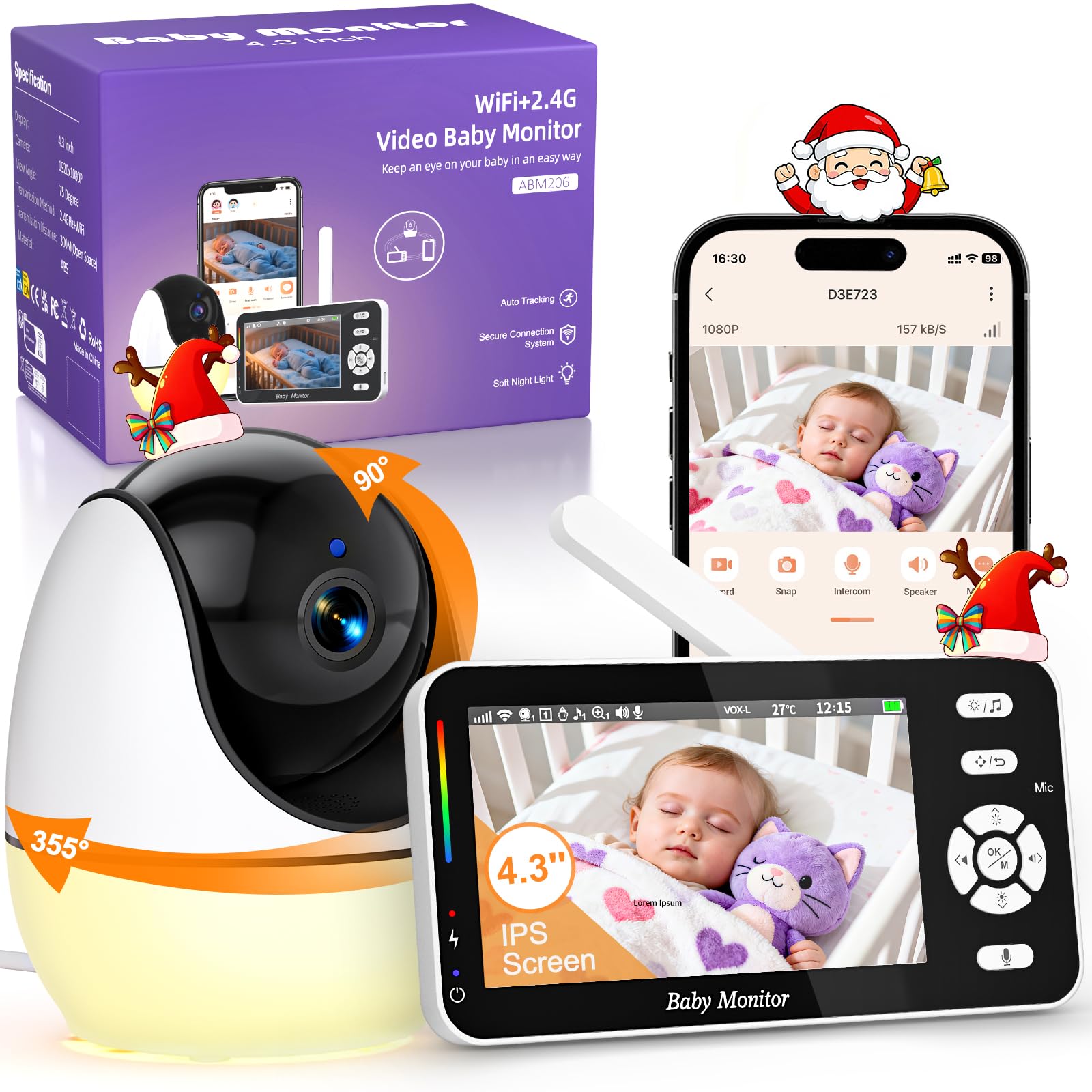 burnnove-babyphone-mit-kamera-und-app-4-3-zoll-wlan-nachtsicht image 1