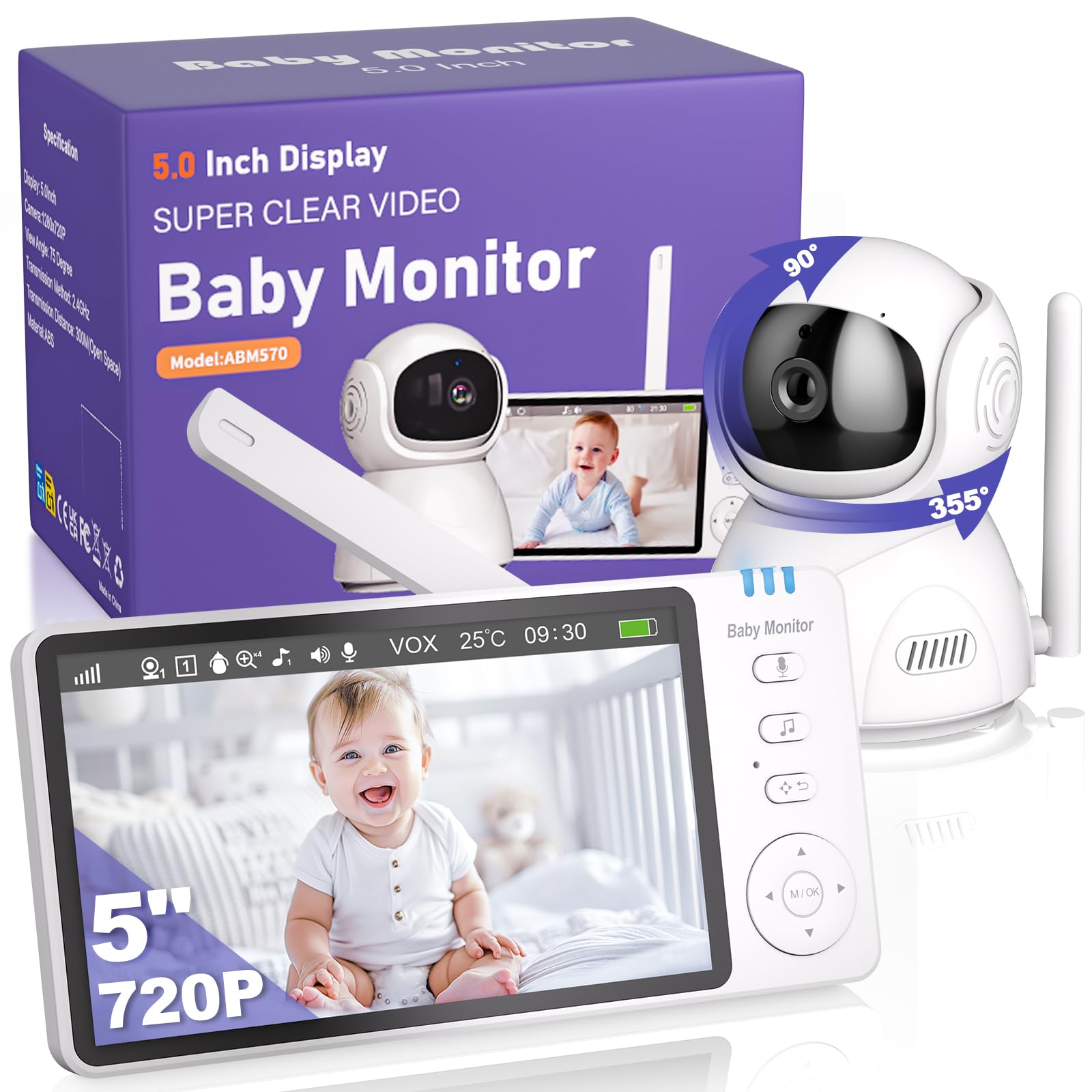 burnnove-babyphone-mit-kamera-ohne-wlan-5-zoll-nachtsicht image 1