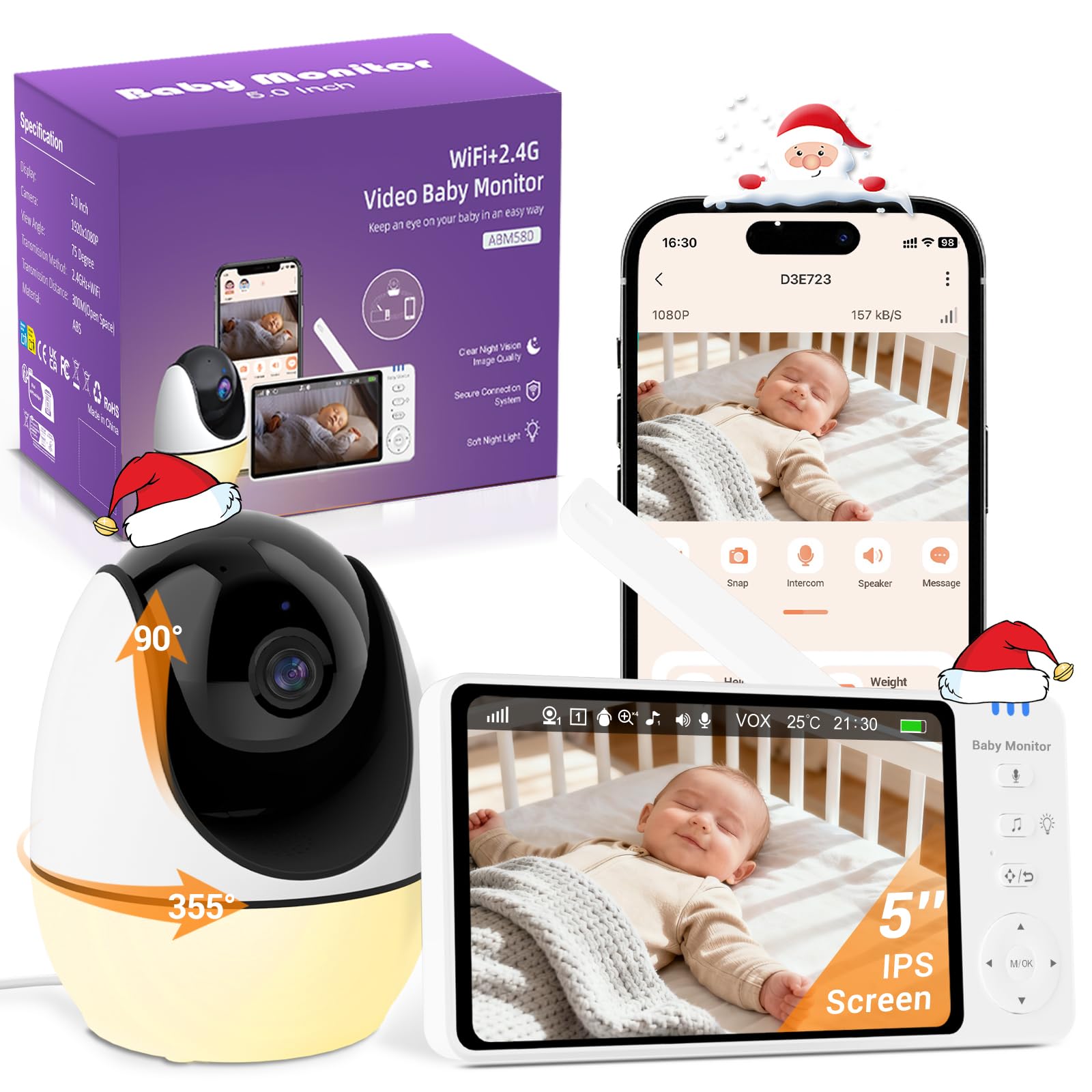 burnnove-babyphone-mit-kamera-und-app-5-zoll-wlan-nachtsicht image 1