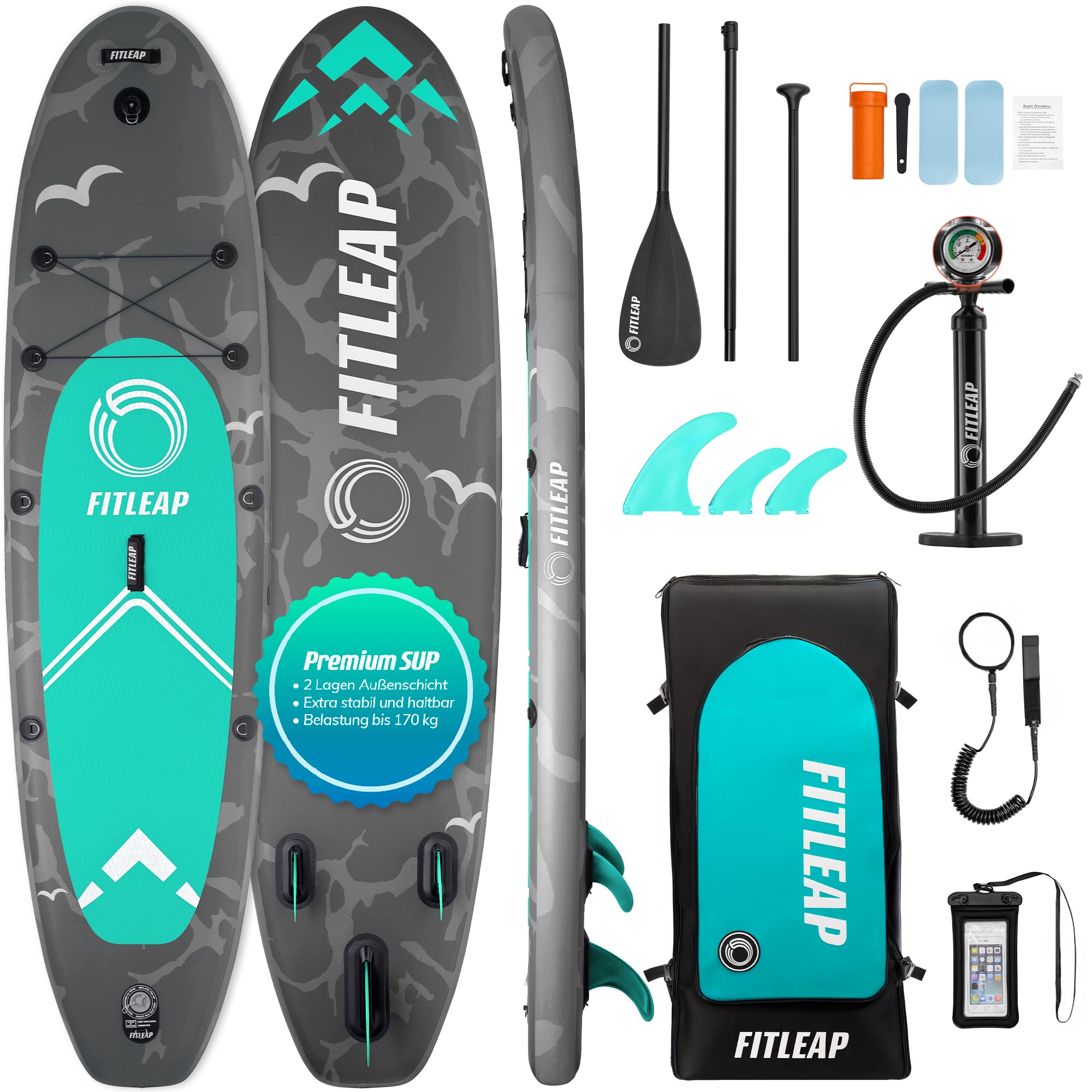 fitleap-stand-up-paddle-board-grau-320-cm-2-lagig-komplettset image 1