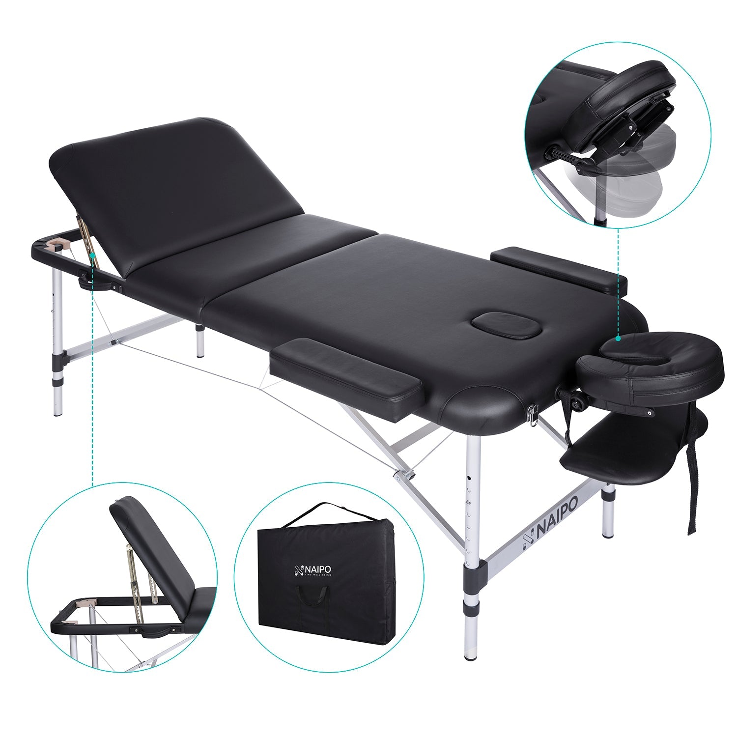 naipo-mgbc-301h-massageliege-3-teilig-alu-schwarz-270-kg image 3