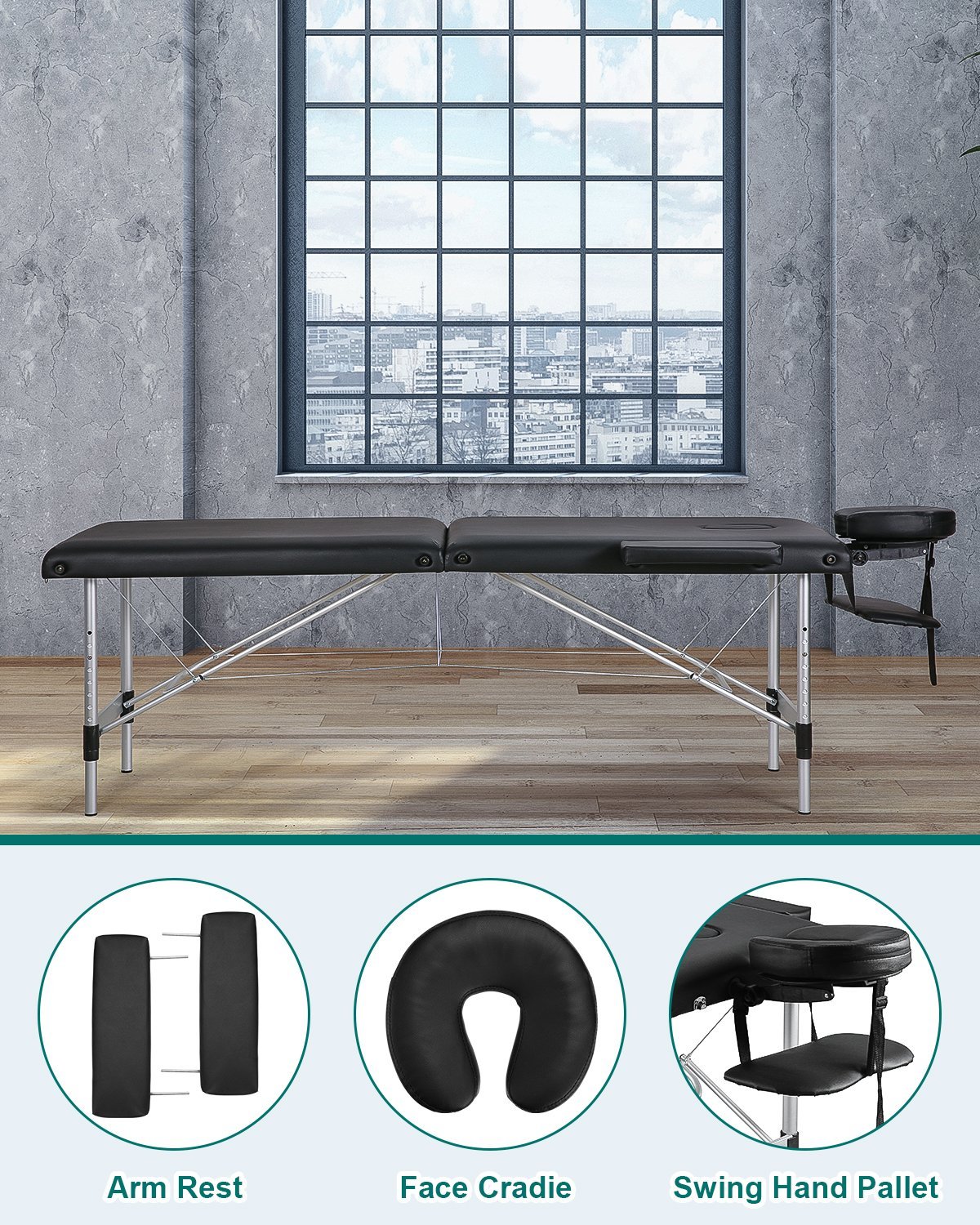 naipo-mgbc-211h-massageliege-klappbar-alu-schwarz image 7